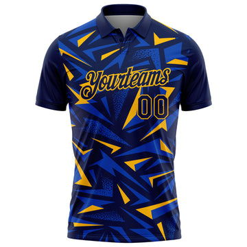 Custom Navy Thunder Blue-Gold Cyber Mecha E-sport Geometric Shards Spike Performance Polo Shirt