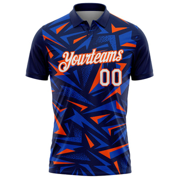 Custom Navy White Thunder Blue-Orange Cyber Mecha E-sport Geometric Shards Spike Performance Polo Shirt