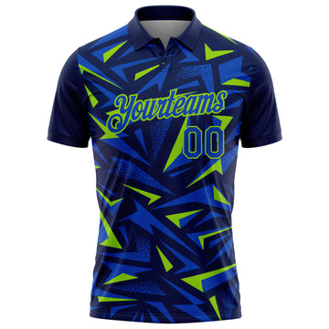 Custom Navy Thunder Blue-Neon Green Cyber Mecha E-sport Geometric Shards Spike Performance Polo Shirt