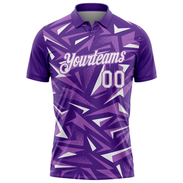 Custom Purple White-Medium Purple Cyber Mecha E-sport Geometric Shards Spike Performance Polo Shirt