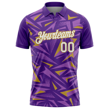 Custom Purple White Medium Purple-Old Gold Cyber Mecha E-sport Geometric Shards Spike Performance Polo Shirt