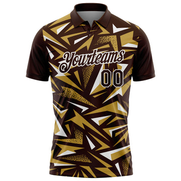 Custom Brown Old Gold-White Cyber Mecha E-sport Geometric Shards Spike Performance Polo Shirt