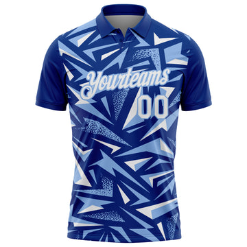 Custom Royal White-Light Blue Cyber Mecha E-sport Geometric Shards Spike Performance Polo Shirt