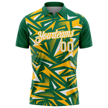 Custom Kelly Green White-Gold Cyber Mecha E-sport Geometric Shards Spike Performance Polo Shirt