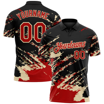 Custom Black Red-Cream Brush Stroke Shatter Splatter Performance Polo Shirt