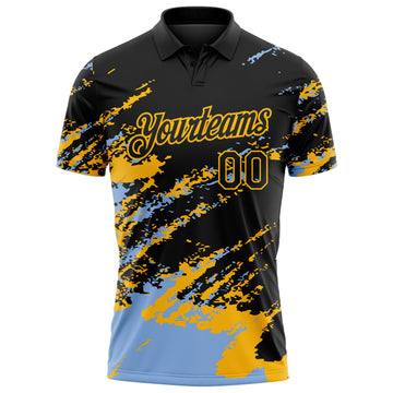 Custom Black Light Blue-Gold Brush Stroke Shatter Splatter Performance Polo Shirt