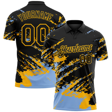 Custom Black Light Blue-Gold Brush Stroke Shatter Splatter Performance Polo Shirt