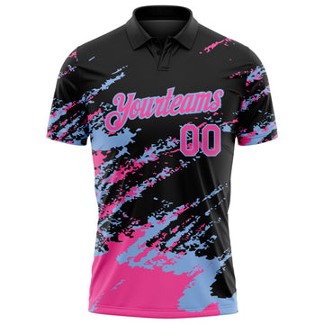 Custom Black Pink-Light Blue Brush Stroke Shatter Splatter Performance Polo Shirt