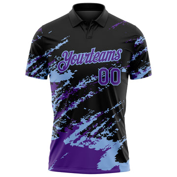 Custom Black Purple-Light Blue Brush Stroke Shatter Splatter Performance Polo Shirt