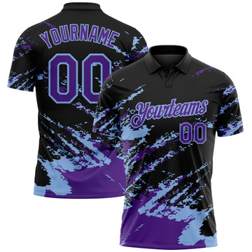 Custom Black Purple-Light Blue Brush Stroke Shatter Splatter Performance Polo Shirt