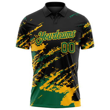 Custom Black Kelly Green-Gold Brush Stroke Shatter Splatter Performance Polo Shirt