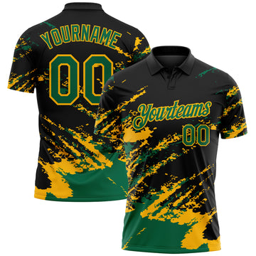 Custom Black Kelly Green-Gold Brush Stroke Shatter Splatter Performance Polo Shirt