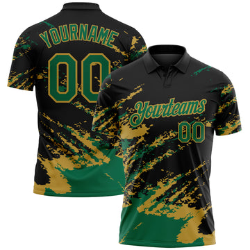 Custom Black Kelly Green-Old Gold Brush Stroke Shatter Splatter Performance Polo Shirt