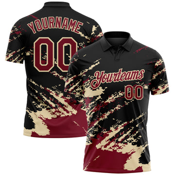 Custom Black Crimson-Cream Brush Stroke Shatter Splatter Performance Polo Shirt