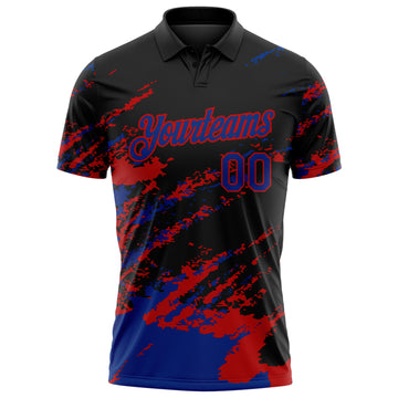 Custom Black Royal-Red Brush Stroke Shatter Splatter Performance Polo Shirt