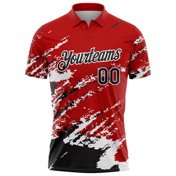 Custom Red Black-White Brush Stroke Shatter Splatter Performance Polo Shirt