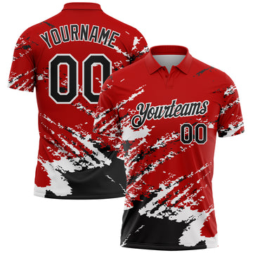 Custom Red Black-White Brush Stroke Shatter Splatter Performance Polo Shirt