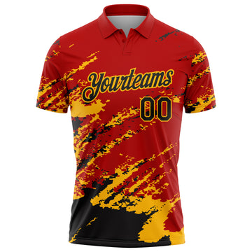 Custom Red Black-Gold Brush Stroke Shatter Splatter Performance Polo Shirt