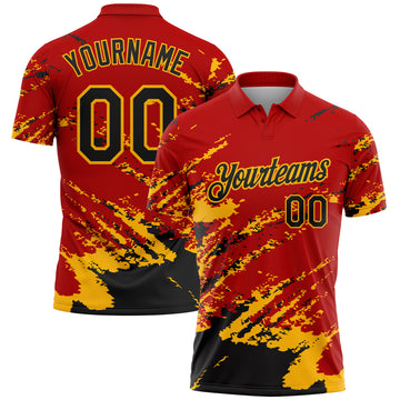 Custom Red Black-Gold Brush Stroke Shatter Splatter Performance Polo Shirt