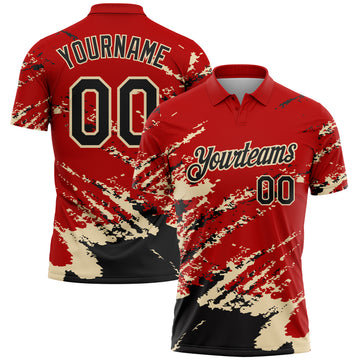 Custom Red Black-Cream Brush Stroke Shatter Splatter Performance Polo Shirt