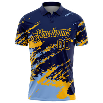 Custom Navy Light Blue-Gold Brush Stroke Shatter Splatter Performance Polo Shirt