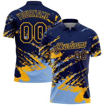 Custom Navy Light Blue-Gold Brush Stroke Shatter Splatter Performance Polo Shirt