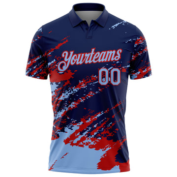 Custom Navy Light Blue-Red Brush Stroke Shatter Splatter Performance Polo Shirt