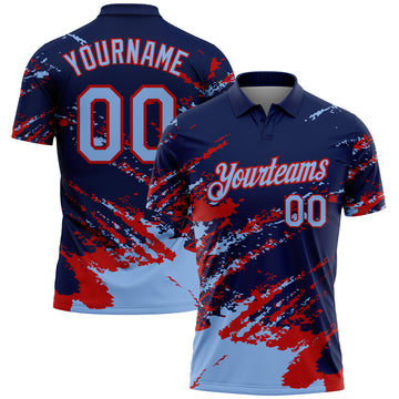 Custom Navy Light Blue-Red Brush Stroke Shatter Splatter Performance Polo Shirt