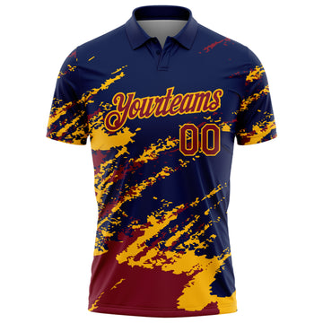 Custom Navy Crimson-Gold Brush Stroke Shatter Splatter Performance Polo Shirt