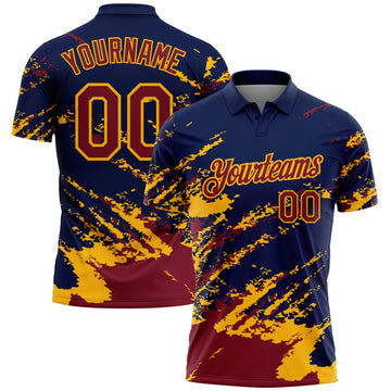 Custom Navy Crimson-Gold Brush Stroke Shatter Splatter Performance Polo Shirt