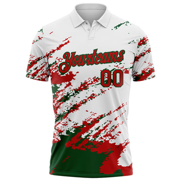 Custom White Red-Green Brush Stroke Shatter Splatter Performance Polo Shirt