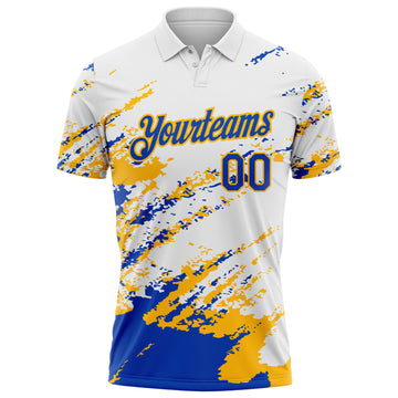 Custom White Thunder Blue-Gold Brush Stroke Shatter Splatter Performance Polo Shirt