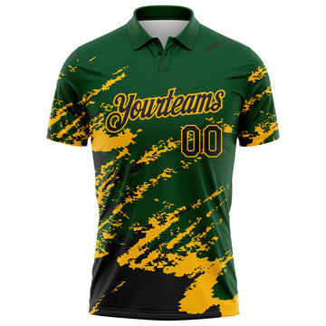 Custom Green Black-Gold Brush Stroke Shatter Splatter Performance Polo Shirt