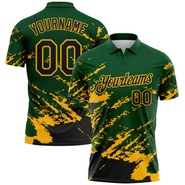 Custom Green Black-Gold Brush Stroke Shatter Splatter Performance Polo Shirt
