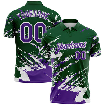 Custom Green Purple-White Brush Stroke Shatter Splatter Performance Polo Shirt