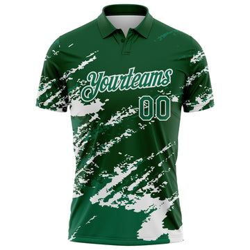 Custom Green Kelly Green-White Brush Stroke Shatter Splatter Performance Polo Shirt