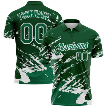 Custom Green Kelly Green-White Brush Stroke Shatter Splatter Performance Polo Shirt