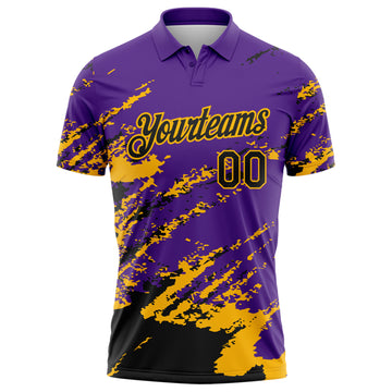 Custom Purple Black-Gold Brush Stroke Shatter Splatter Performance Polo Shirt