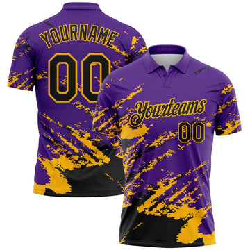 Custom Purple Black-Gold Brush Stroke Shatter Splatter Performance Polo Shirt