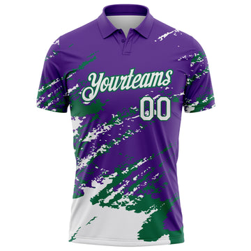 Custom Purple White-Kelly Green Brush Stroke Shatter Splatter Performance Polo Shirt