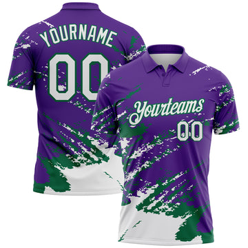Custom Purple White-Kelly Green Brush Stroke Shatter Splatter Performance Polo Shirt