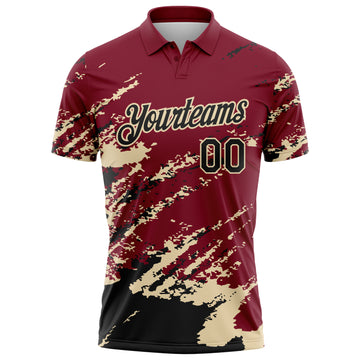 Custom Crimson Black-Cream Brush Stroke Shatter Splatter Performance Polo Shirt