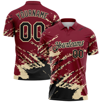 Custom Crimson Black-Cream Brush Stroke Shatter Splatter Performance Polo Shirt