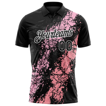 Custom Black Light Pink Medium Pink-White Dripping Splatter Cracked Texture Performance Polo Shirt