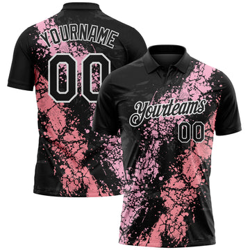 Custom Black Light Pink Medium Pink-White Dripping Splatter Cracked Texture Performance Polo Shirt