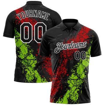 Custom Black Red Neon Green-White Dripping Splatter Cracked Texture Performance Polo Shirt