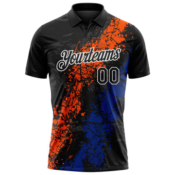 Custom Black Orange Royal-White Dripping Splatter Cracked Texture Performance Polo Shirt