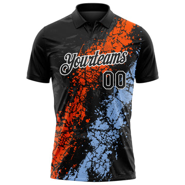 Custom Black Orange Light Blue-White Dripping Splatter Cracked Texture Performance Polo Shirt