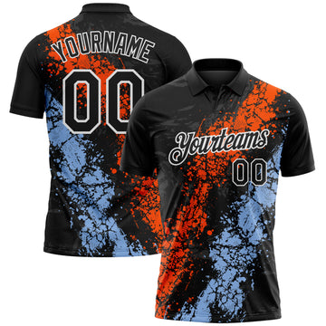 Custom Black Orange Light Blue-White Dripping Splatter Cracked Texture Performance Polo Shirt