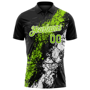Custom Black Neon Green-White Dripping Splatter Cracked Texture Performance Polo Shirt